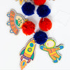 Colorful space-themed garland kit completed with pom-poms 