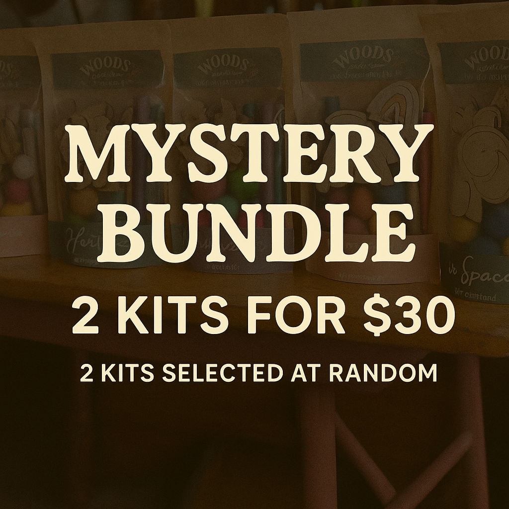 Promotional text for a mystery bundle of 2 kits for $30 with a blurred background.