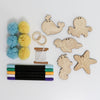 Kids Woodsy Craft Co. Kit Pieces - Wooden Pieces, Pom Poms, Markers, Plastic Needle and thread